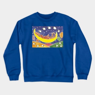 Quirky Hare counting sheep on the moon Crewneck Sweatshirt